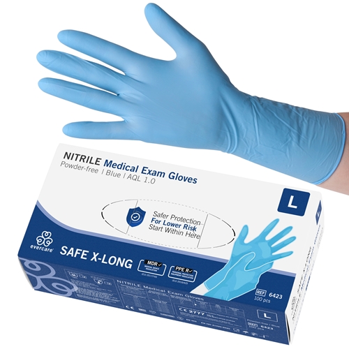 Nitrilhandschuhe Evercare PF - L Safe X-Long blau AQL 1,0 - 100 St.