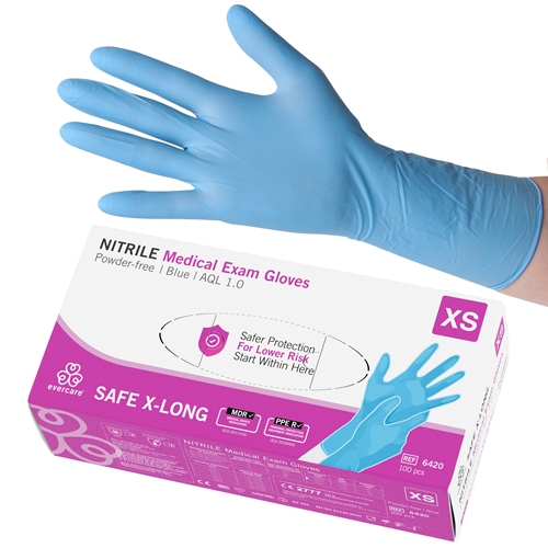 Evercare PF Nitrilhandschuhe - XS Safe X-Long blau AQL 1.0 - 100 St.