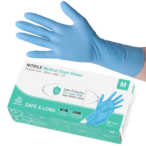 Nitrilhandschuhe Evercare PF - M SAFE X-LONG blau AQL 1.0 - 100 St.