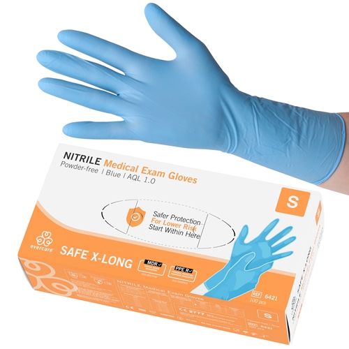 Einweghandschuhe aus Nitril Evercare PF - S Safe X-Long blau AQL 1.0 - 100 St.