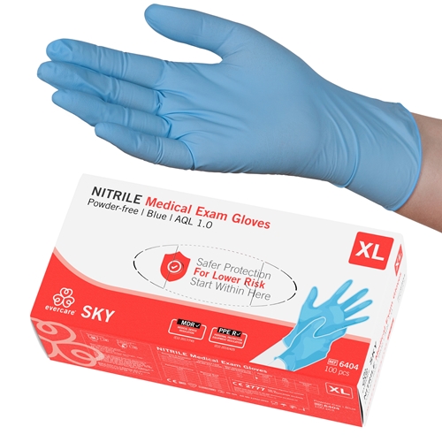 Evercare PF nitrilhandsker - XL skyblå AQL 1,0 - 100 stk.