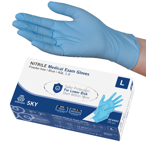 Evercare PF Nitrilhandschuhe L Himmelblau AQL 1.0 100 Stück
