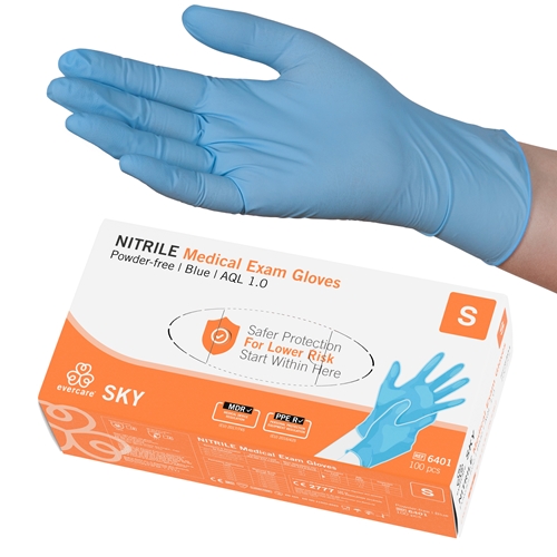 Einmalhandschuhe aus Nitril Evercare PF - S SKY blau AQL 1.0 - 100 St.