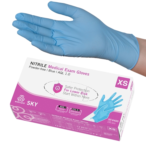 Evercare PF nitrilhandsker - XS himmelblå AQL 1.0 - 100 stk