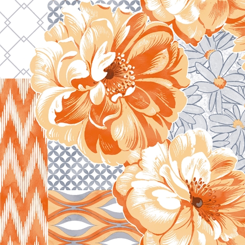 Serviet Airlaid 1/4-fold 1-lags - 40x40 cm orange blomster - 300 stk
