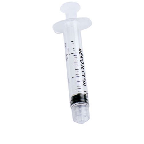 Luer lock-sprøjte 3-komponent Beroject - 2 ml grad 0,1 ml centreret - 100 stk