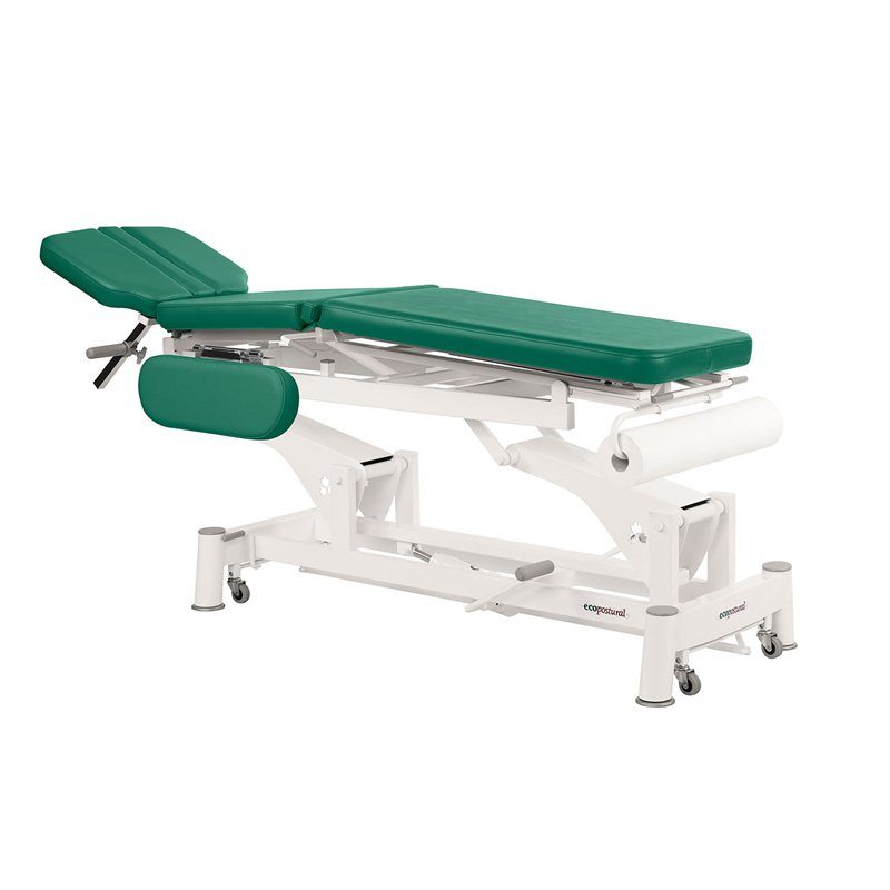Hydraulische Behandlungsliege - 3-teilig mit Rollen - Liegenpapierhalter - zentrale Faltung - Med armstöd