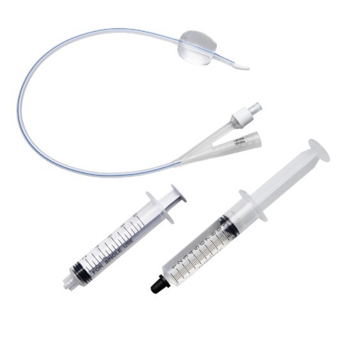 2-vejs kateter med sprøjte UnoQuip - 10ml ch18 42cm silikone Tiemann - 5 stk