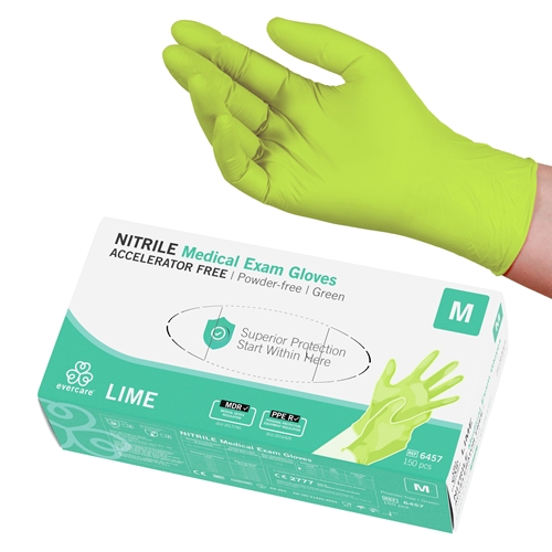 Evercare PF nitrilhandske M lime acc-fri grøn AQL 1,5 - 150 stk.