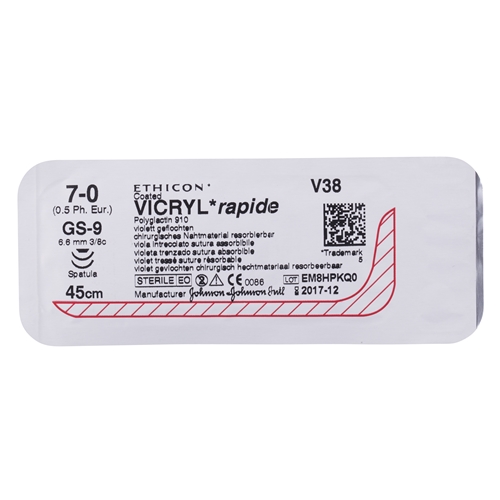 Vicryl Rapid sutur 7-0 V38G - 45 cm nål 2XGS-9 str. 6,6 - 12 stk.