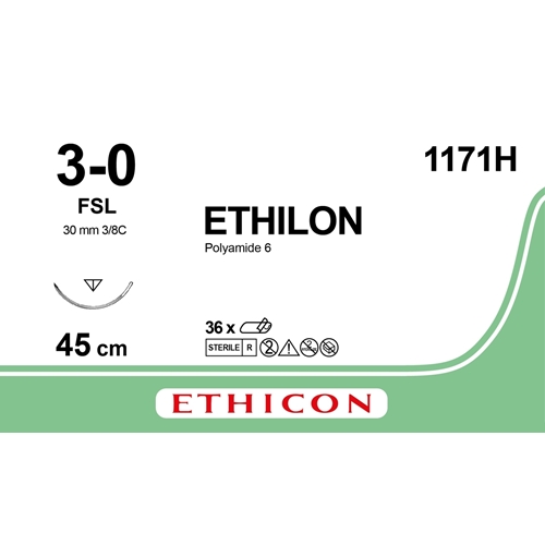Sutur Ethilon 3-0 1171H – 45cm svart nål FLS – 36 st