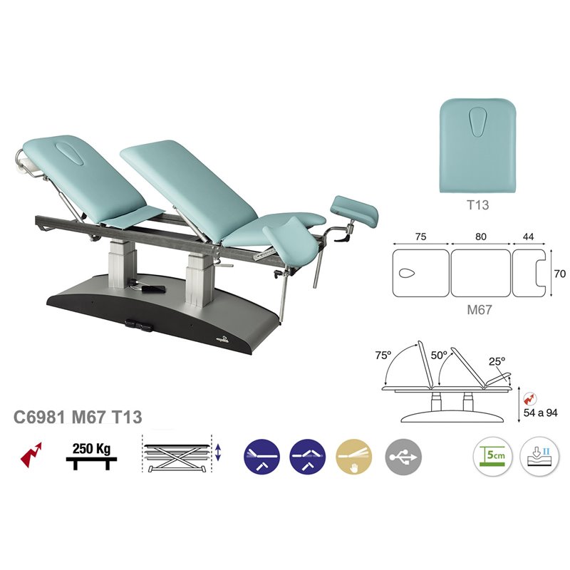Elektryczny fotel ginekologiczny łączony z leżanką badawczą ze stabilną podstawą - 70cm