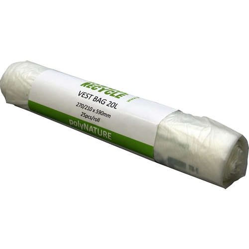 Affaldspose BIO PolyNATURE med knude - 20L 270/210x590mm 15my hvid - 25 stk