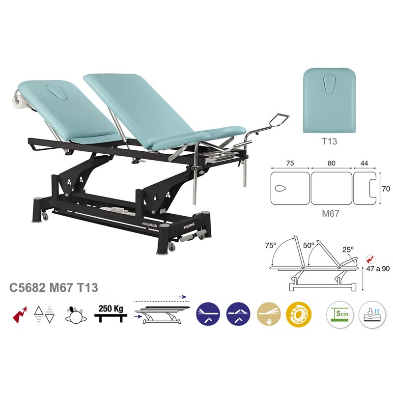 Elektryczny fotel ginekologiczny 2 w 1 / leżanka do badań z czarną podstawą - 70cm