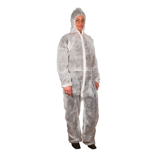 Overall med huva nonwoven – L/XL vit – 50 st