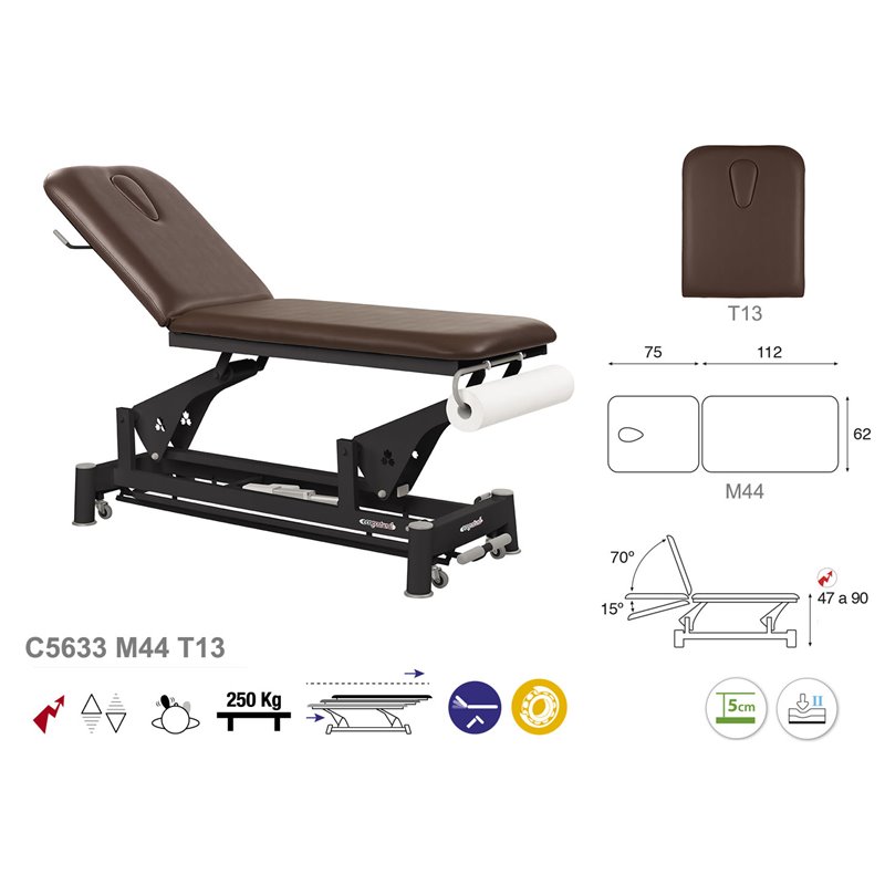 Elektrische 2-teilige Untersuchungsliege mit schwarzem Untergestell - 62cm
