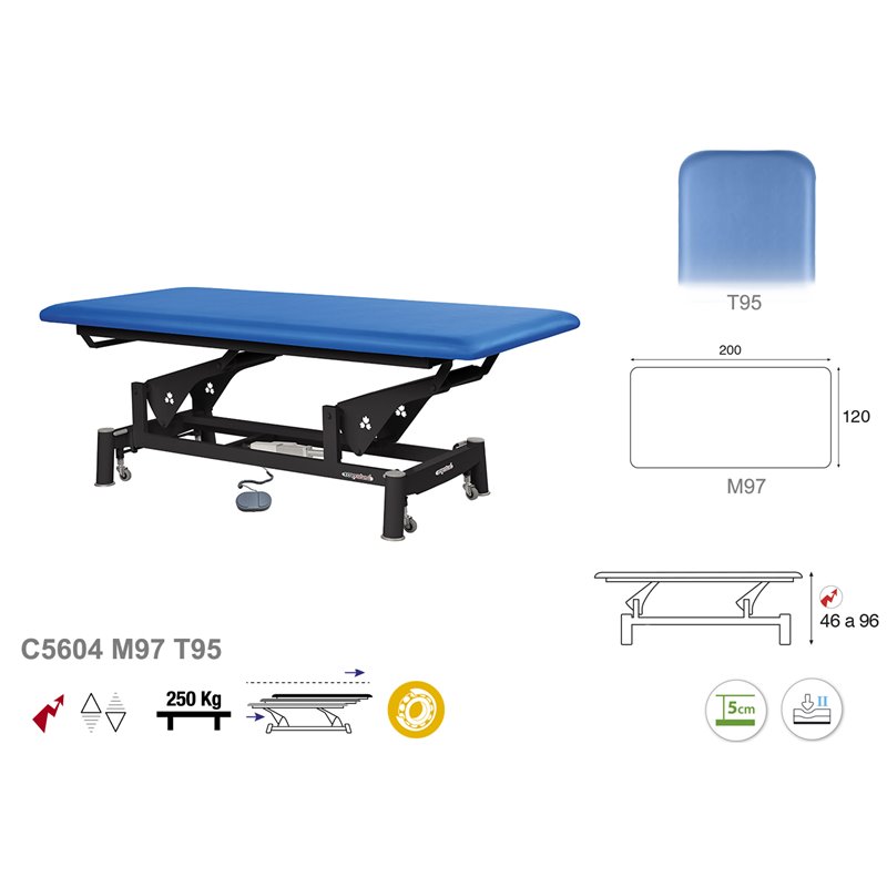 Elektryczny stół do badań z czarną podstawą - 100x200 / 120x200 cm - 120cm
