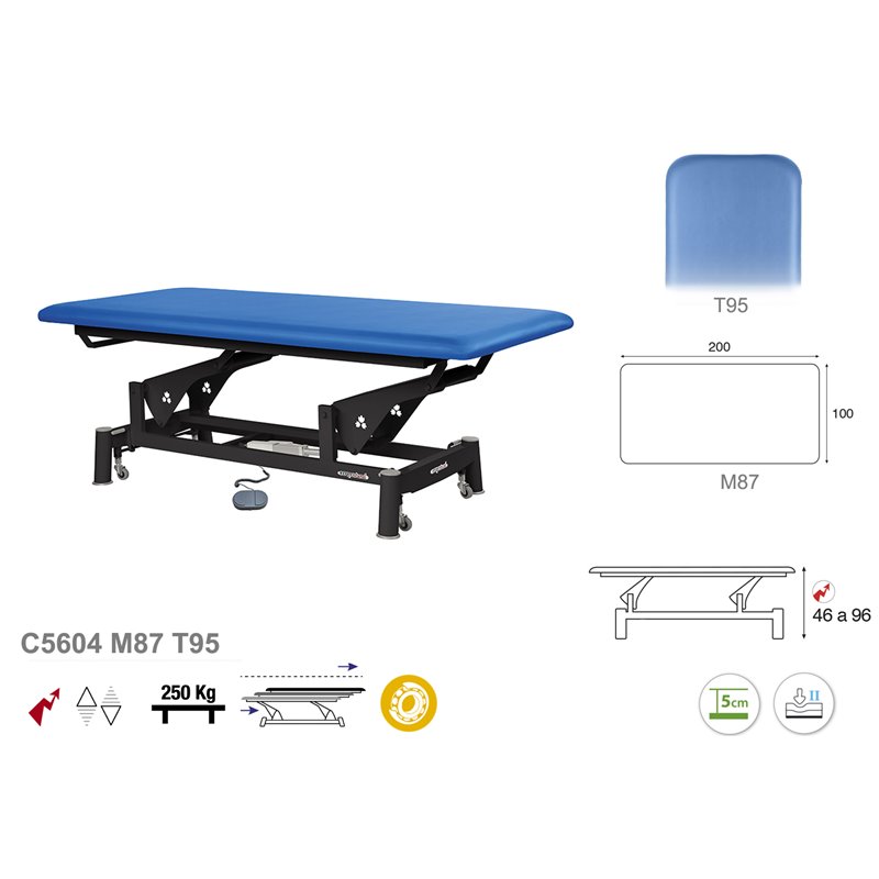 Elektryczny stół do badań z czarną podstawą - 100x200 / 120x200 cm - 100cm