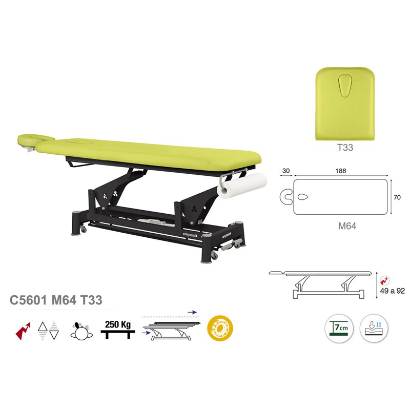 Elektryczny stół do fizjoterapii / stół zabiegowy z czarną podstawą - 70cm