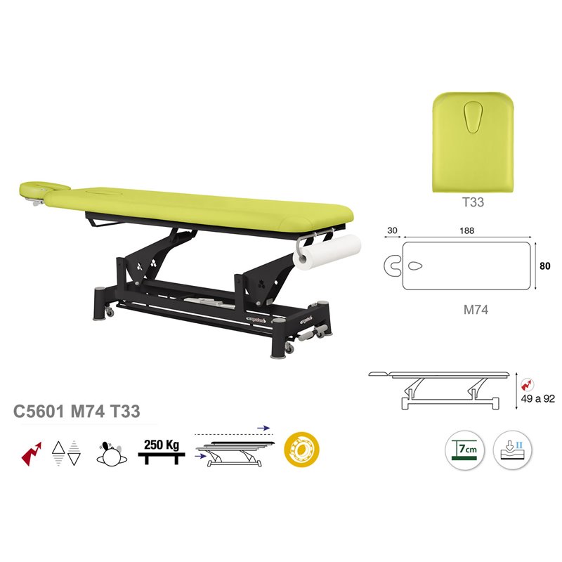 Elektryczny stół do fizjoterapii / stół zabiegowy z czarną podstawą - 80cm
