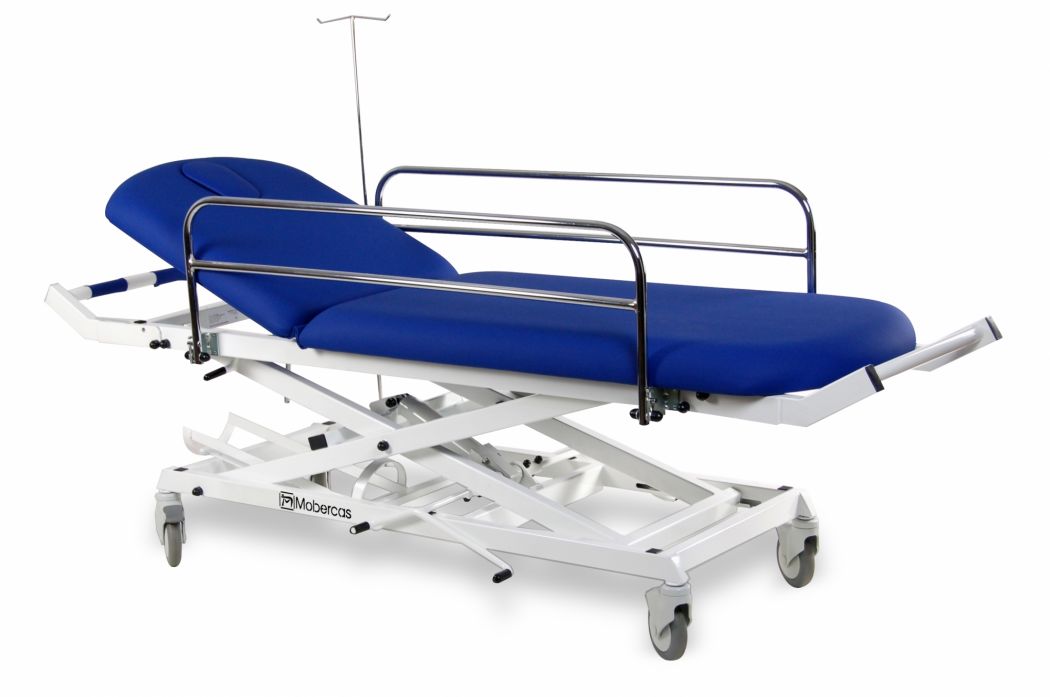 Hydrauliczna leżanka transportowa z barierkami bocznymi uchwytem na butlę tlenową itp. - 190 x 62 cm