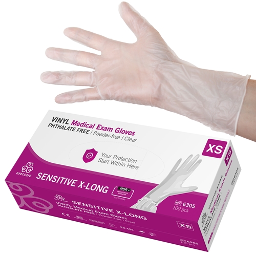 Einweghandschuhe aus Vinyl Evercare PF - XS phthalatfrei extra lang AQL 1,5 - 100 St.