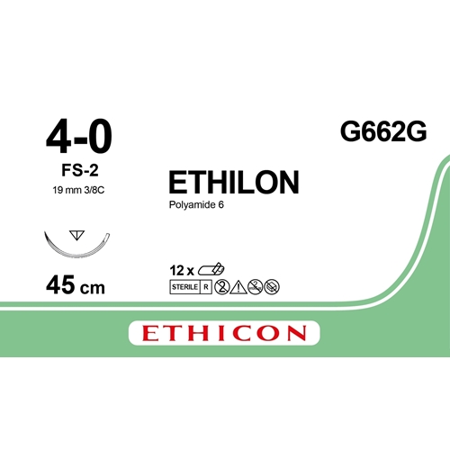 Sutur Ethilon II 4-0 G662G - 45 cm nål FS-2 grøn - 12 stk.