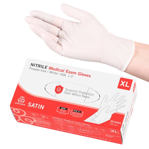 Evercare nitrilhandsker PF XL satin hvide AQL 1.0 150 stk.