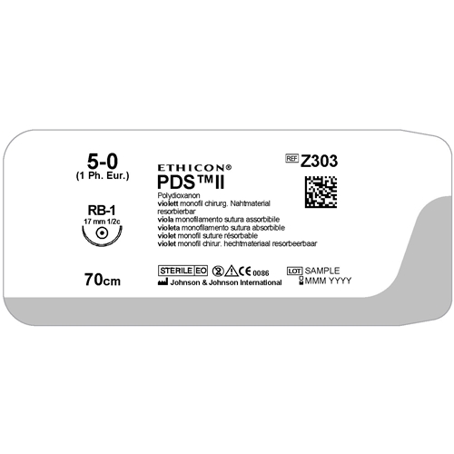 Sutur PDSII 5-0 Z303H – 70cm nål RB-1 – 36 st