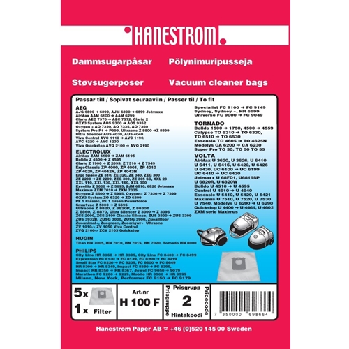 Dammsugarpåse Hanestrom – 5p AEG, Electrolux,Volta m.fl.