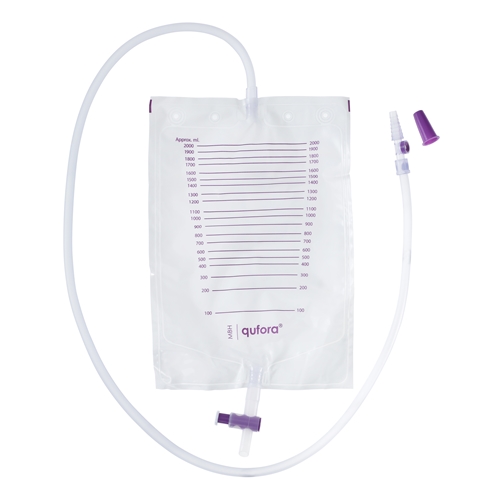 Tømbar urinpose Qufora - 2,0 l 110 cm nf prøveport - 100 stk.