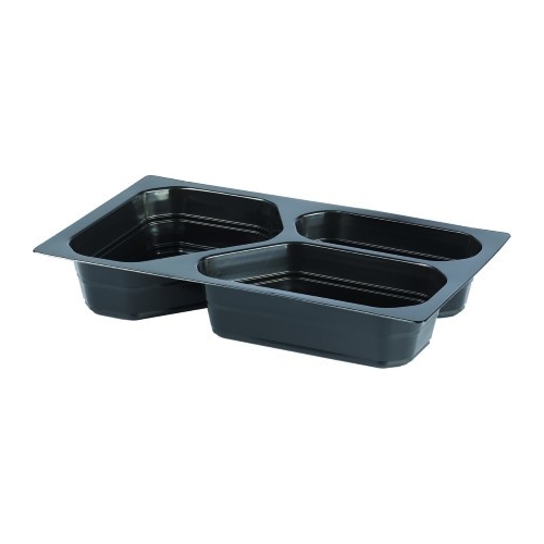Container GN 1/4 PP Duniform - 263x161x45mm 3-compartment black - 225 pcs