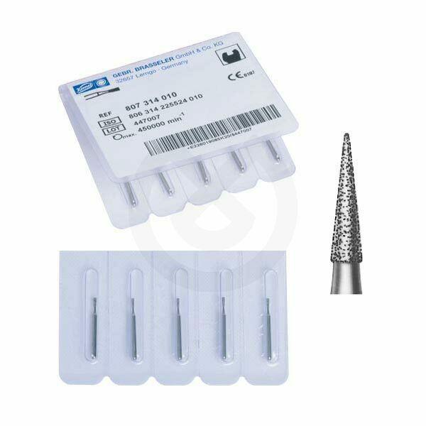 Diamantborr för turbinvinkelstycke, modell 852, spetsig kon, aktiv längd 6 mm – Fg Burs 8852-314-014 Fine Grit