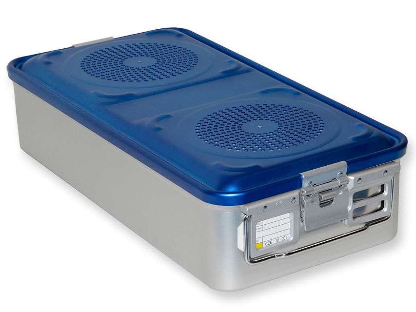 Behälter mit Filter groß H 135 mm blau perforiert