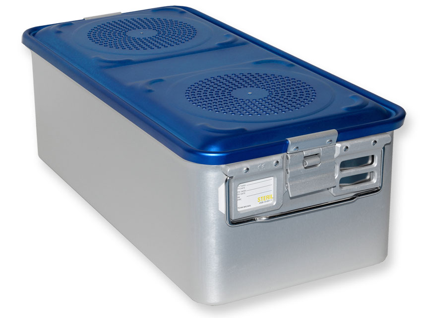 Behälter mit Filter groß H 200 mm blau perforiert