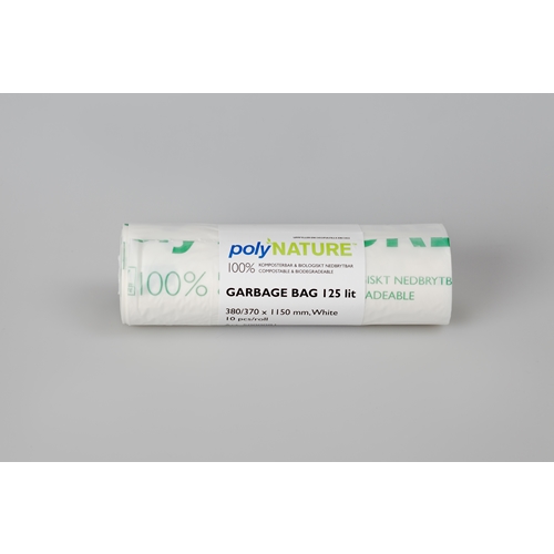 Affaldssæk BIO PolyNATURE - 125L 380/370x1150mm 25my hvid r - 10 stk