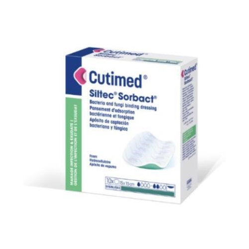 Bakteriebindende skumbandage Cutimed Siltec Sorbact - 15x15cm - 10 stk