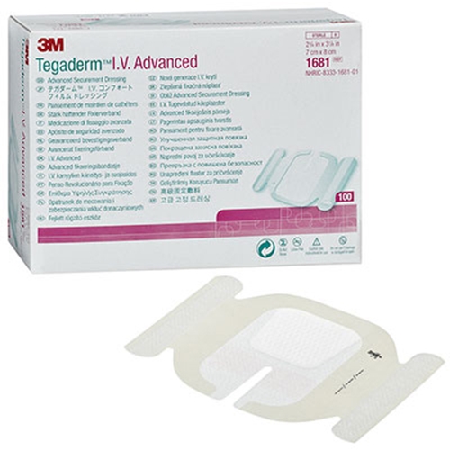 Laskimokatetrin kiinnityskalvo Tegaderm IV Advanced - 7x8 cm halkiolla vahvistettu - 100 kpl