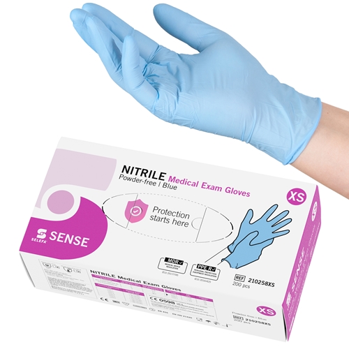 Rękawice nitrylowe Selefa pf - XS SENSE niebieskie AQL 1,5 - 200 szt.