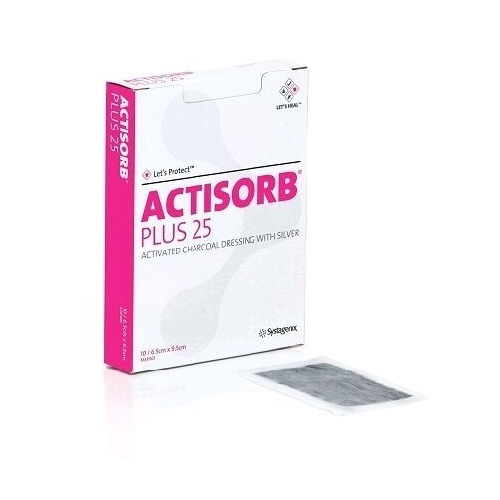 Hiili-/hopeakompressi Actisorb Plus 25 - 6,5x9,5 cm - 10 kpl
