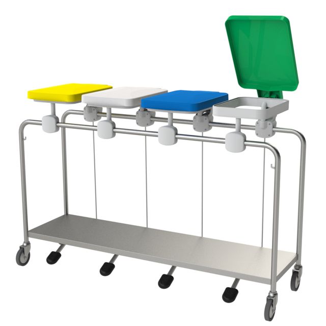 Abfallsackhalter x 4 aus Edelstahl mit Deckel und Pedal