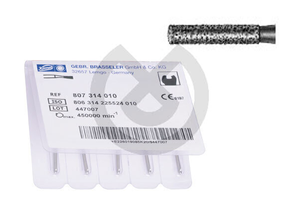 Diamantborr för turbinvinkelstycke, modell 836, parallell, kort med axel, aktiv längd 6 mm – Burs F.G. 6836-314-012-K Thick Diam.