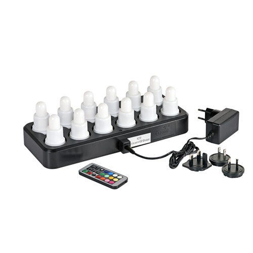 LED candles with charger - 70x40mm 12 pcs 13h multicolour