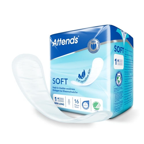 Inkontinensbind til fiksering i trusser - Attends Soft 1 Mini Long - 192 stk.