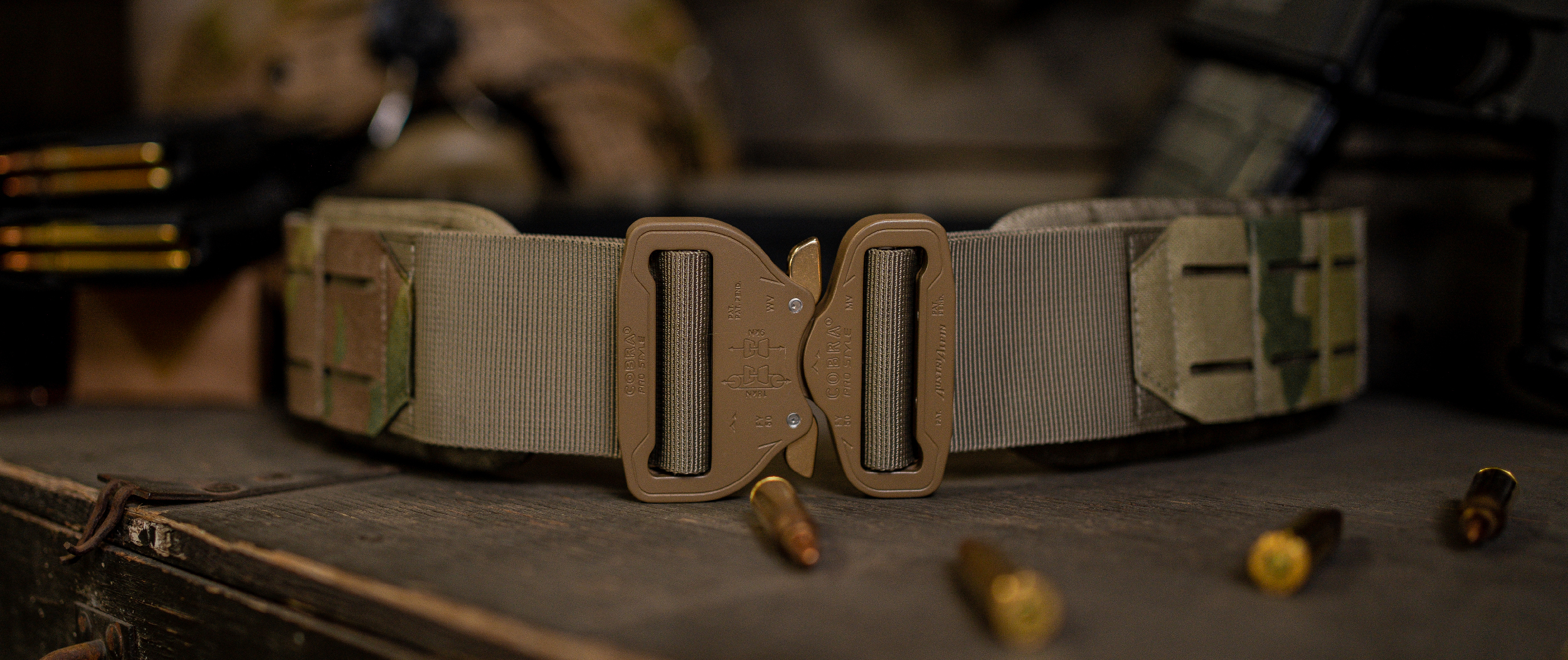 Image of the LCS Cobra Belt in multicam on a table