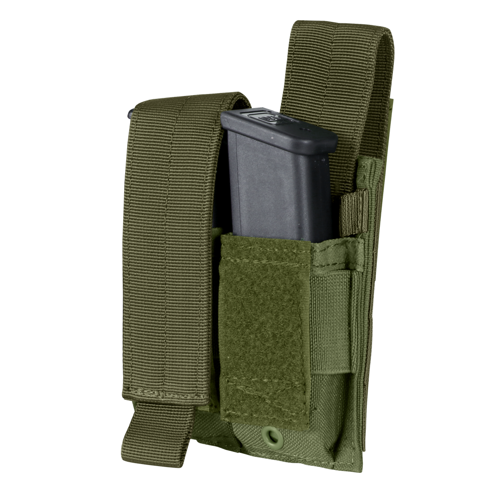 image of the double pistol mag pouch where one of the flap covers are open.