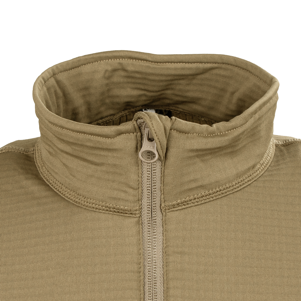 Image close up of the zipper garage on the the collar of the waffle top