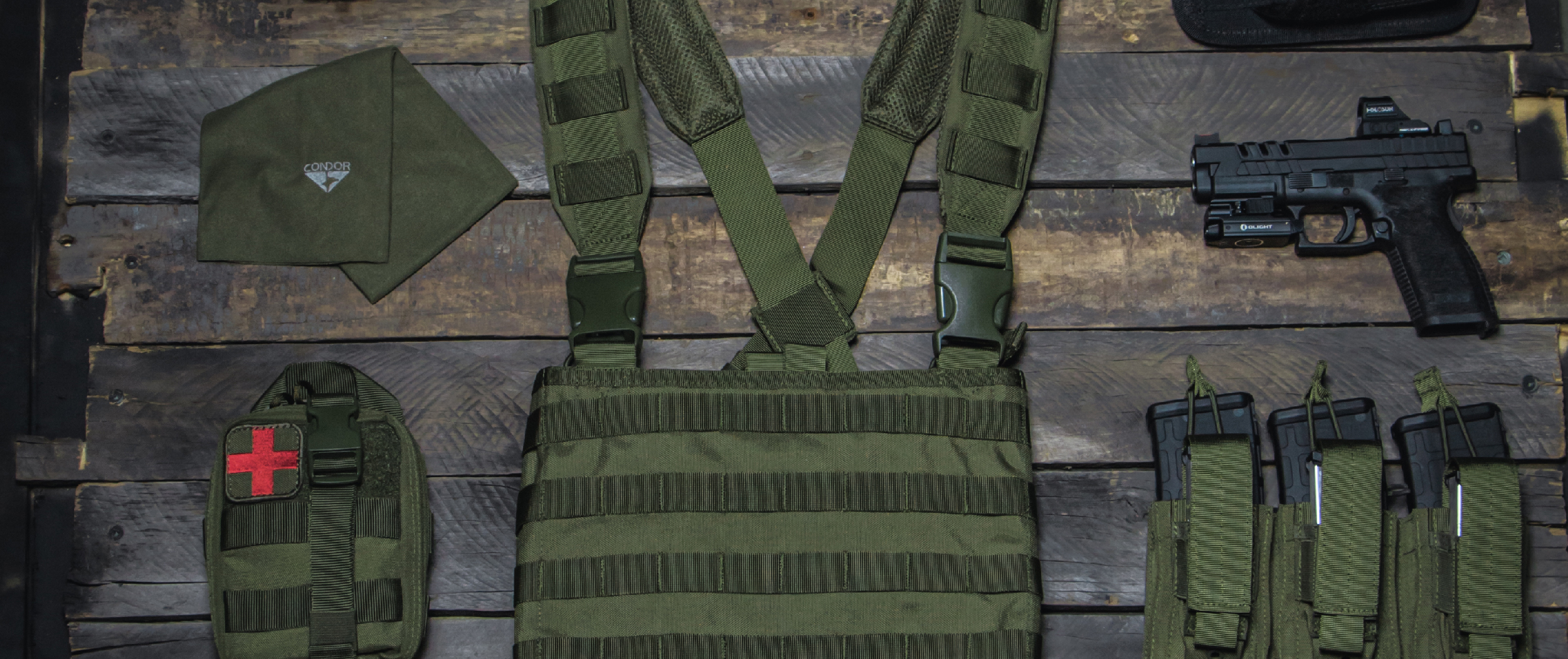 Image of the ops chest rig posed with other pouches