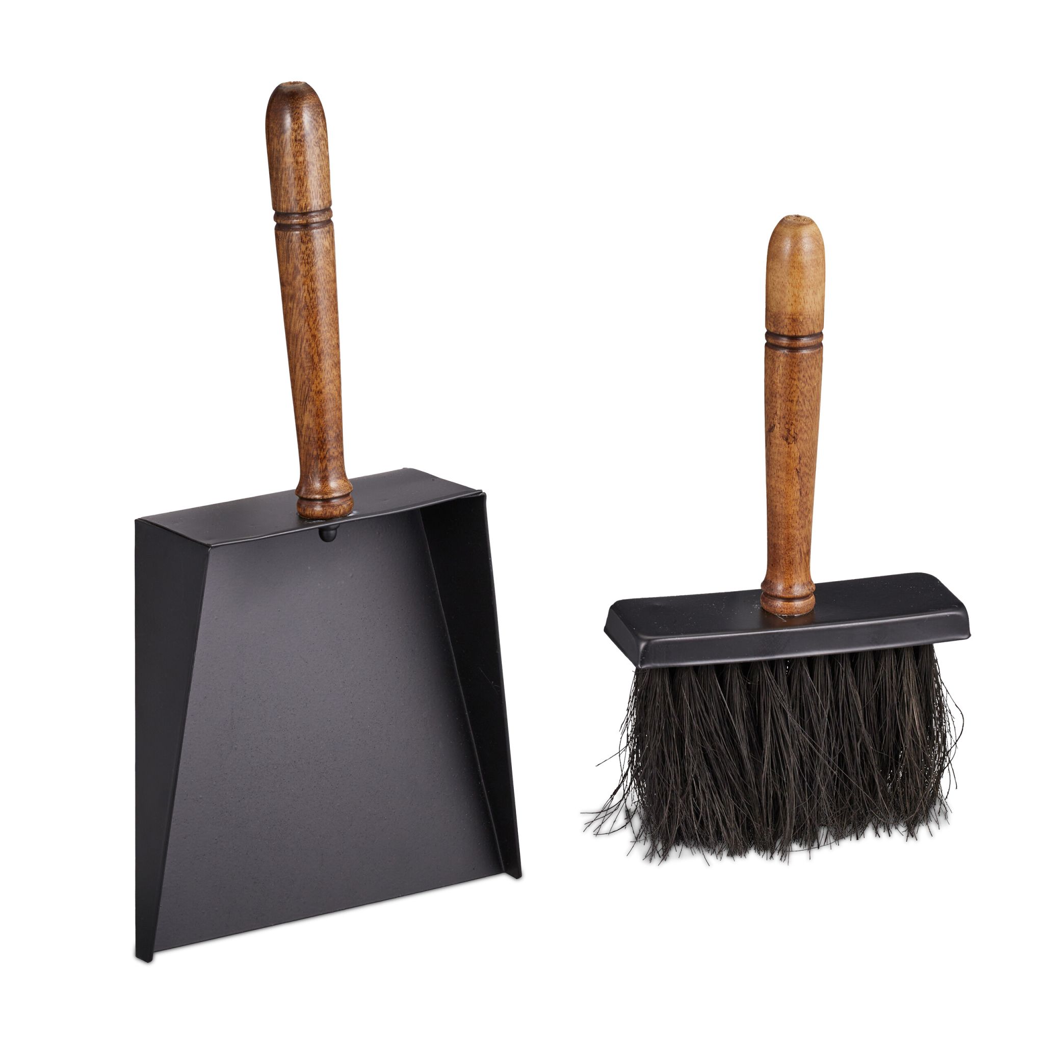 Kehrgarnitur für den Kamin mit eckiger Schaufel Braun-Schwarz