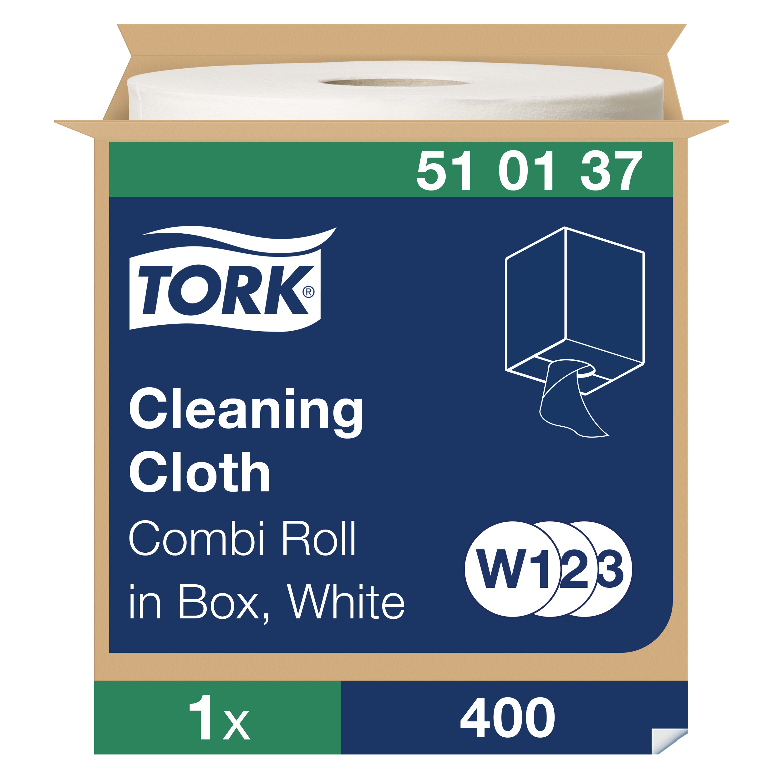Tork W1/W2/W3 Aftørringsrulle 0.38 x 0.32 x 152 m Hvid